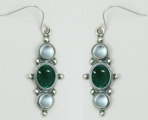 Sterling Silver Drop Dangle Earrings With Fluorite And Blue Topaz